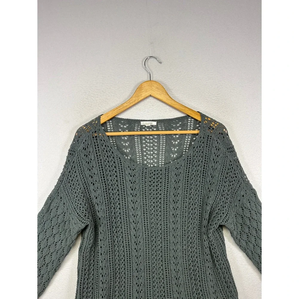Boho Crochet Maurices Womens Medium Sage Green Open Knit Scoop Neck Sweater‎